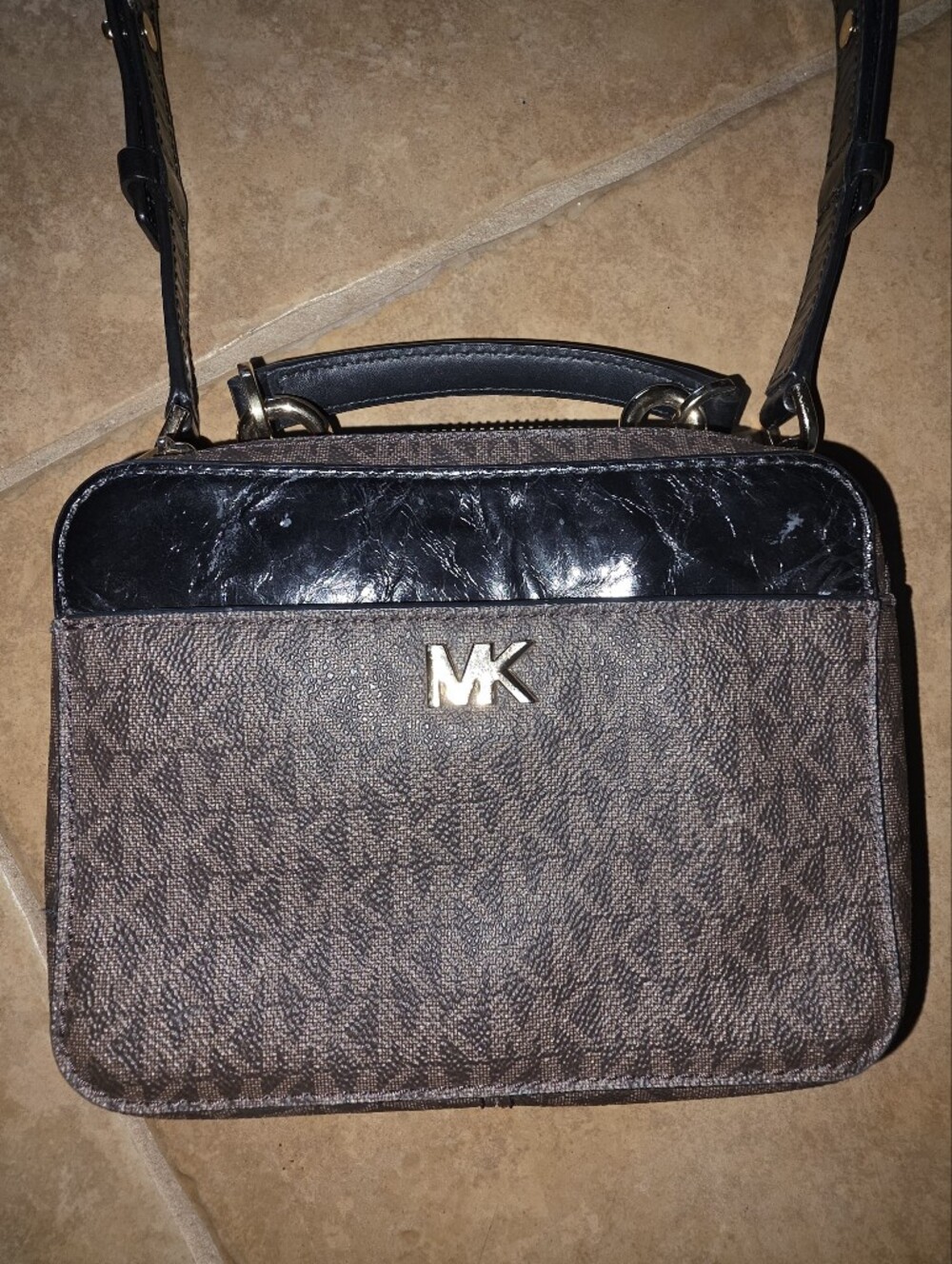 Michael Kors Brown MK Monogram Crossbody Bag - Picture 2 of 8